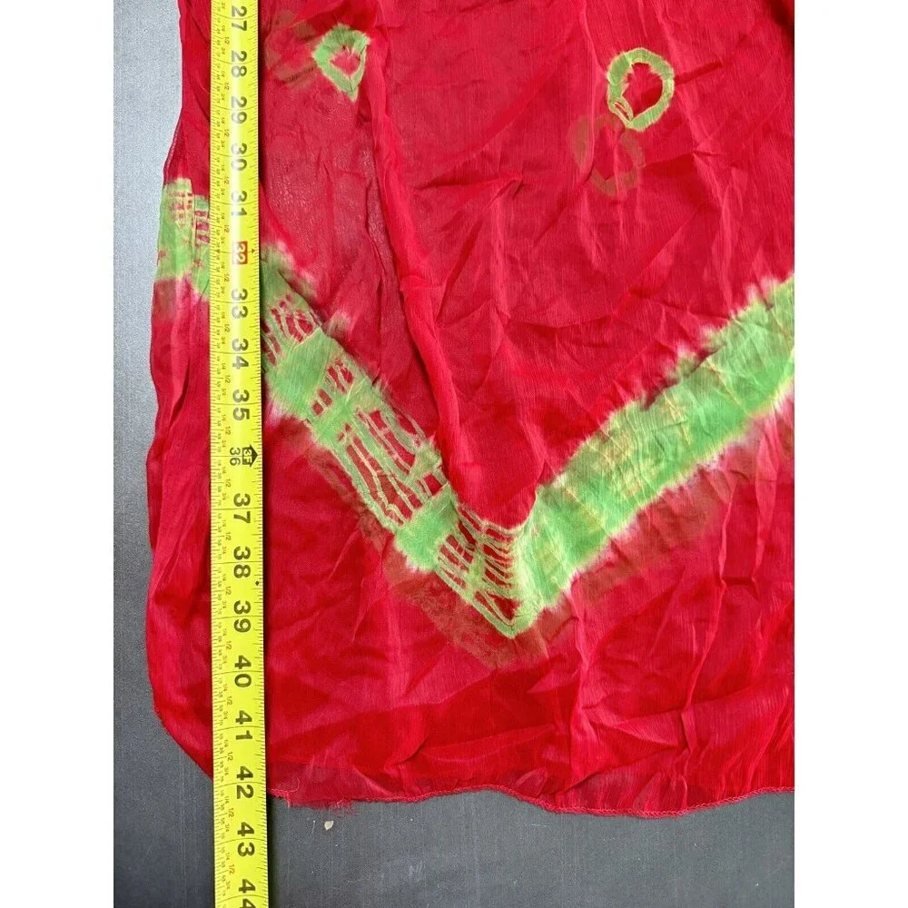 RaJ Red Green Sheer Silk‎ Tie Dye Rectangle Scarf Statement Scarf Lagenlook